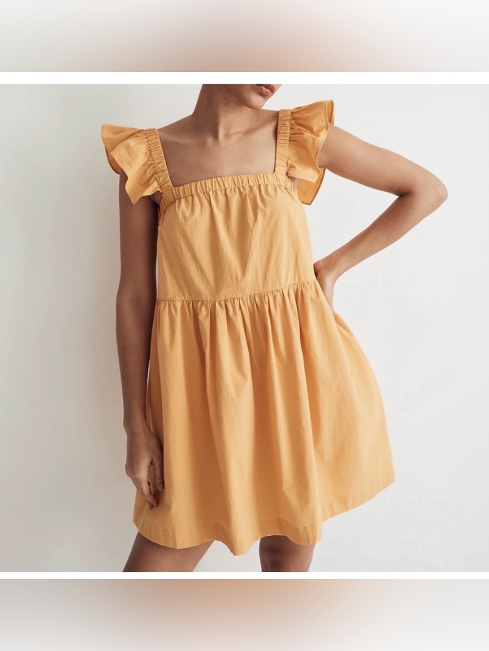 Madewell Dress Womens XXS Flutter Sleeve Square Neck Mini Tiered Yellow